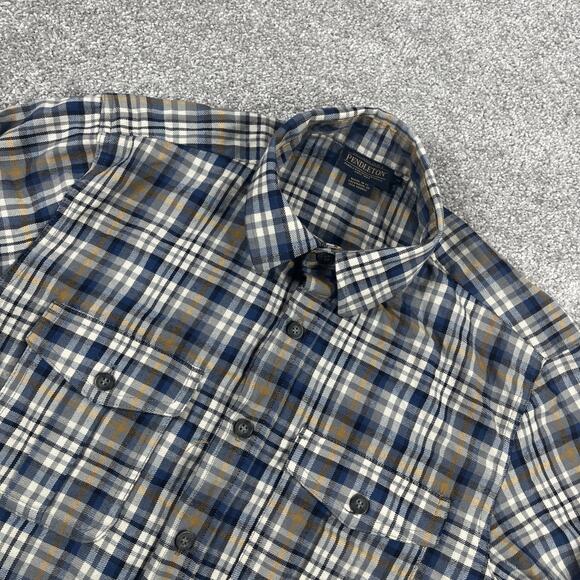 Pendleton Flannel Shirt Mens Medium Merino Wool Button Up Plaid Outdoors - Picture 1 of 10